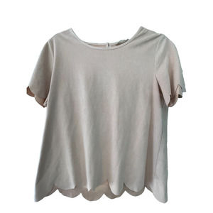 Altar'd State Brown Scalloped Edge Short Sleeve Top Sz M Perfect For Fall